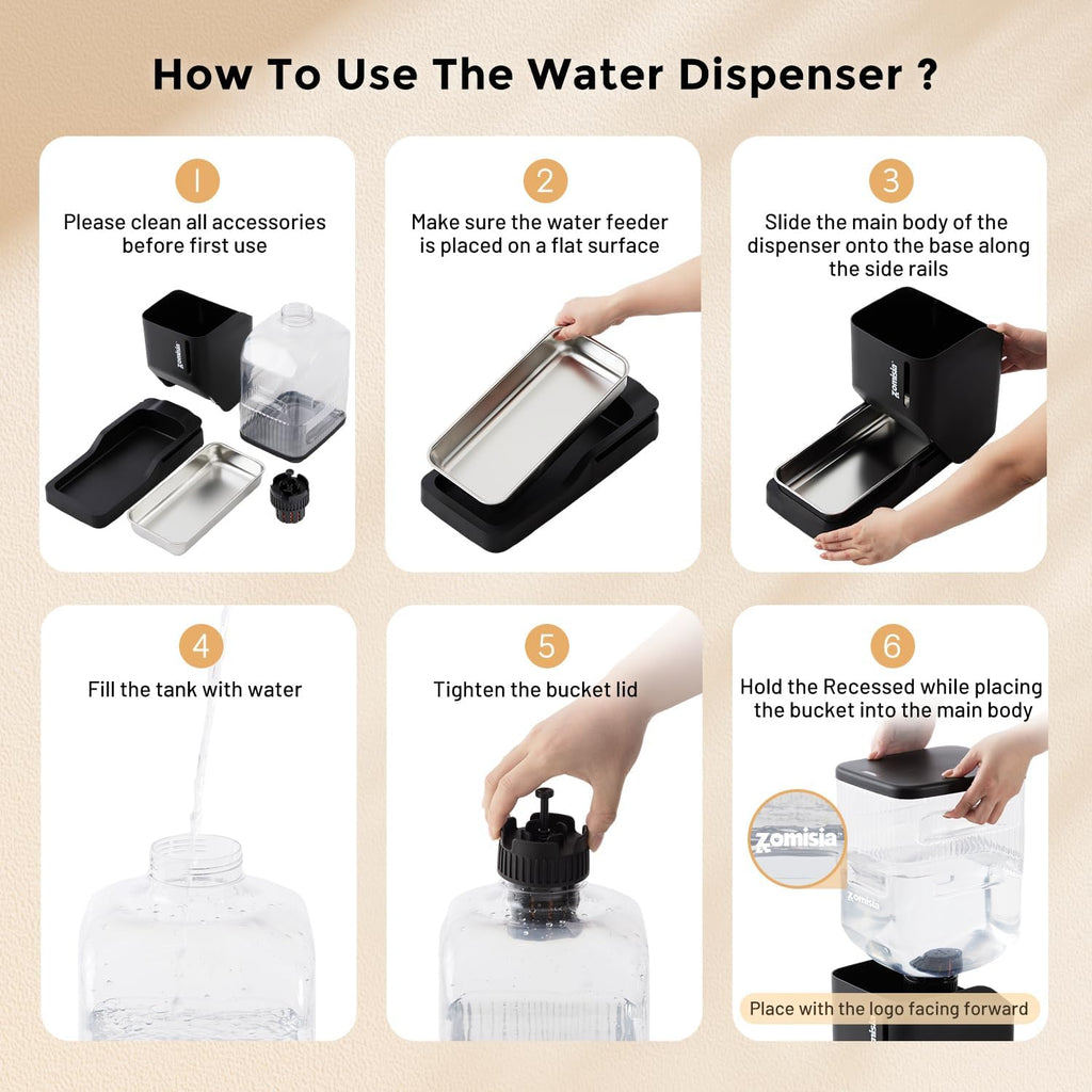 Automatic Dog Water Dispenser 6L with Stainless Steel Bowl, Automatic Water Bowl Dispenser for Cats, 1.6 Gallon Pet Waterer 100% BPA Free, Black