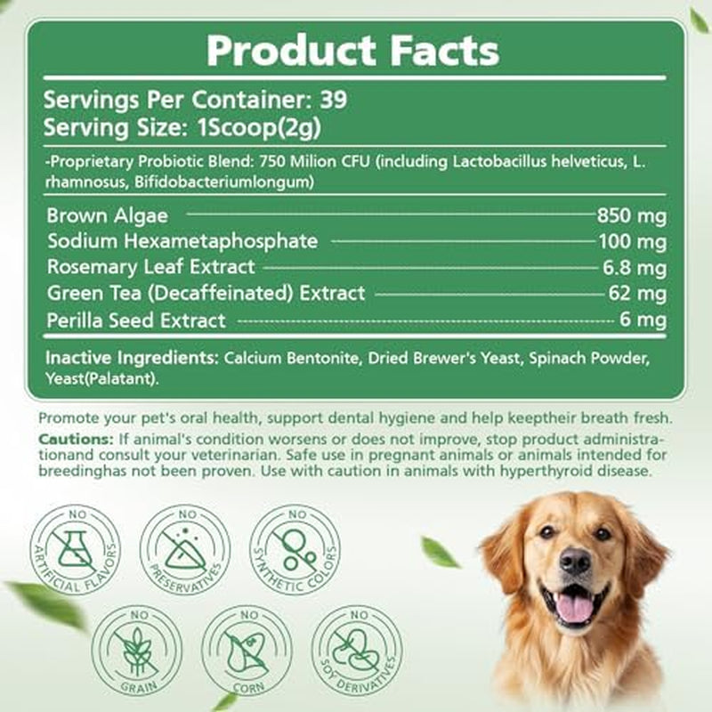 Revolutionary Dog & Cat Dental Powder - Natural Herbal Formula for Fresh Breath, Tartar & Plaque Reduction - No Brush Needed, Easy Pet Food Additive (2.75Oz)