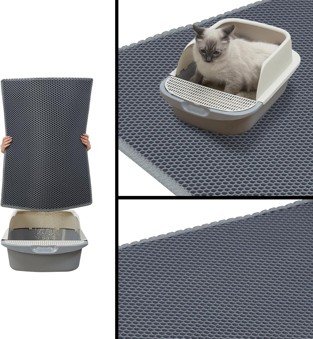 Cat Litter Mat, Litter Box Mat, Large Double Layer Waterproof Proof Trapping Mat, Non-Slip Design, Kitty Litter Rug, Cat Supplies, Easy to Clean, 24X15 Inch, Grey, Pack of 1