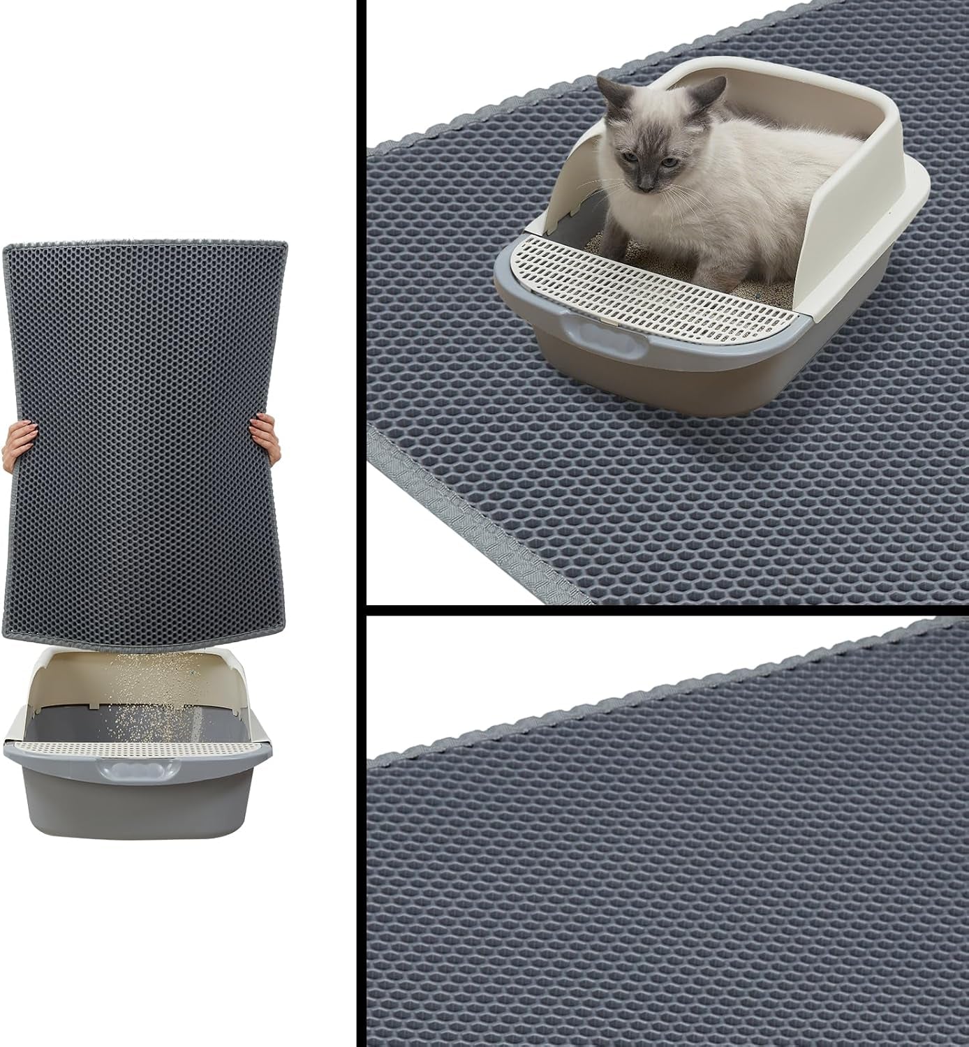 Cat Litter Mat, Litter Box Mat, Large Double Layer Waterproof Proof Trapping Mat, Non-Slip Design, Kitty Litter Rug, Cat Supplies, Easy to Clean, 24X15 Inch, Grey, Pack of 1