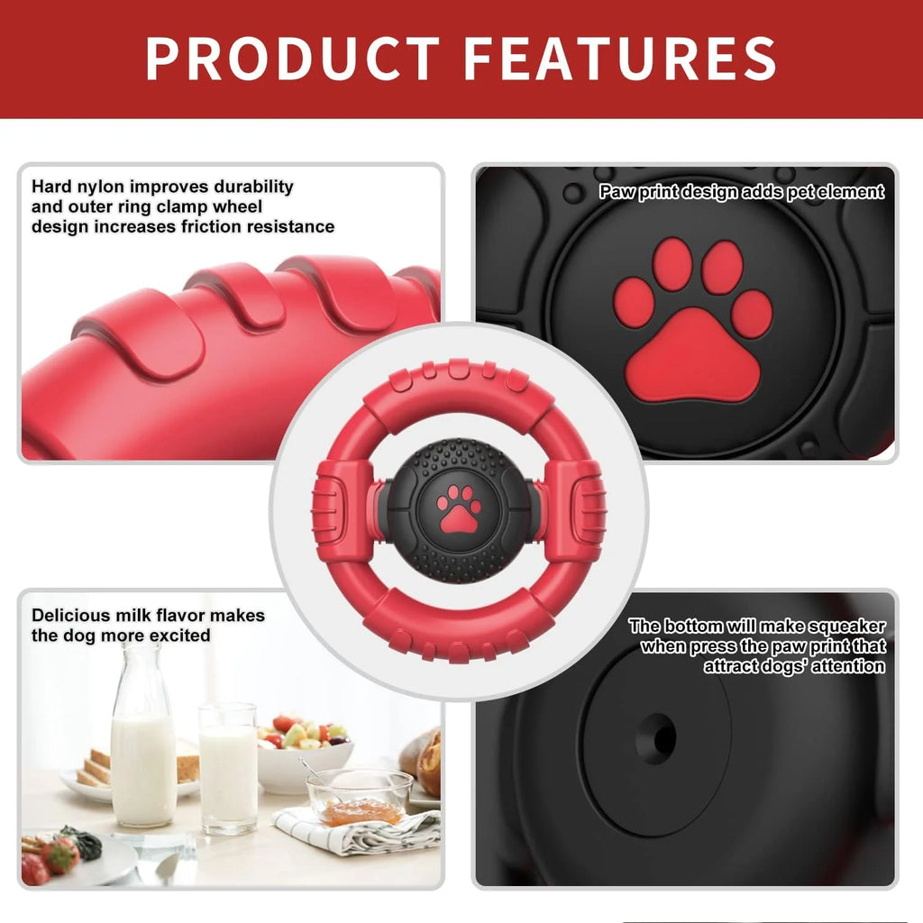 Ultimate Extreme Tough Dog Chew Toy - Indestructible Squeaky Steering Wheel for Aggressive Chewers - Perfect for Large Dogs & Endless Fun!