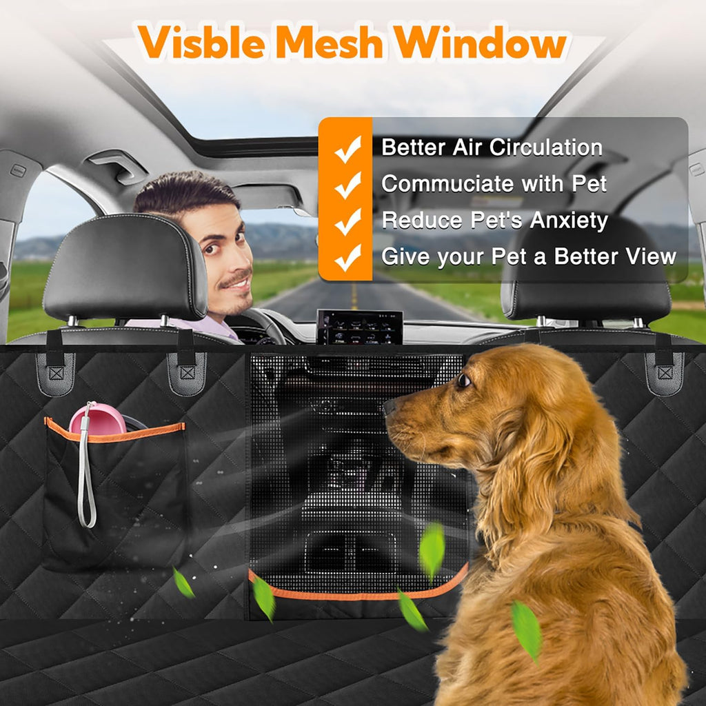 Dog Car Seat Cover for Back Seat,600D Heavy Duty Dog Hammock for Car with Side Flap,100% Waterproof Pet Backseat Cover, Anti-Scratch Nonslip Pet Seat Protector for Cars Trucks and SUV