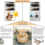 Cute Bear Hug Design Dog Cat Beds Plush Pet Beds Cuddler, Warm Soft Calming Dog Beds with Removable Washable Cover Non-Slip Bottom (Diameter 22 In, Khaki)