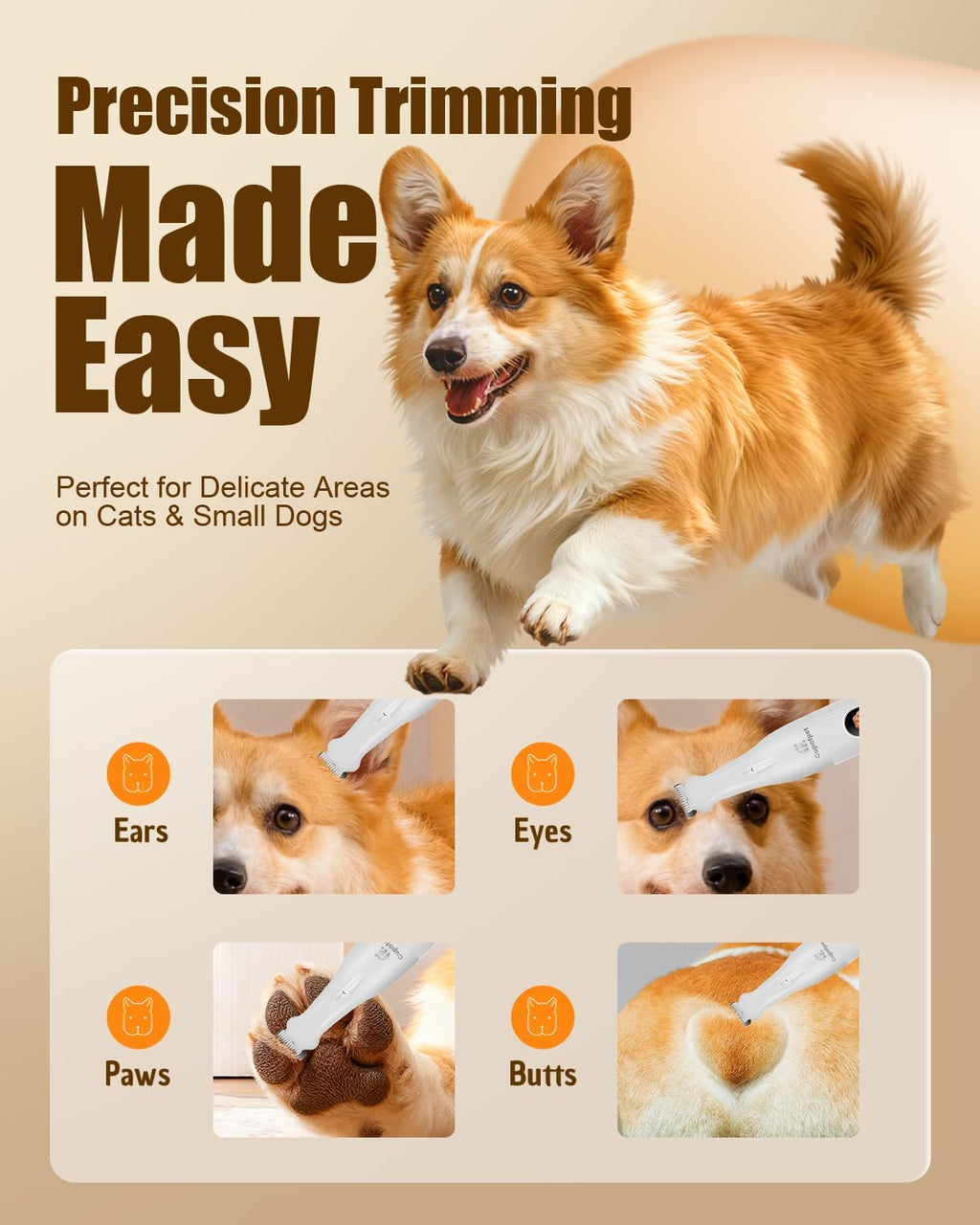 Dog Paw Trimmer for Precision Shaver, Cordless Small Pet Paw Grooming Trimmer, Low Noise for Trimming Dog'S Hair around Paws, Eyes, Ears, Face, Butt(White)