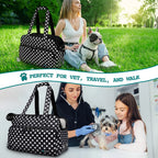 Small Dog Purse Carrier, Soft-Sided Pet Carrier Bag Pockets, Portable Medium Dog Puppy Large Cat Travel Handbag Tote, Airline Approved Breathable Mesh Poop Dispenser Sherpa Bed, Polka Dot Black