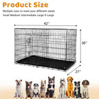 Premium 42 Inch Foldable Dog Crate with Double Doors - Durable Metal Wire Cage for Large Dogs, Ideal for Indoor and Outdoor Use, Complete with Removable Tray and Convenient Handle