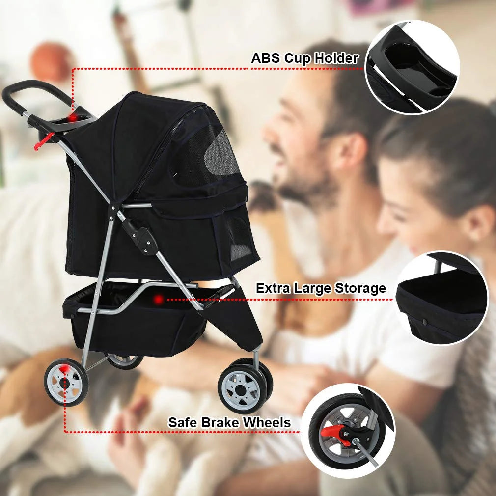 Luxurious 3-in-1 Pet Stroller - Travel-Ready Jogging Carrier for Small Pets