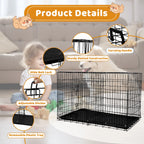 Premium 42 Inch Foldable Dog Crate with Double Doors - Durable Metal Wire Cage for Large Dogs, Ideal for Indoor and Outdoor Use, Complete with Removable Tray and Convenient Handle