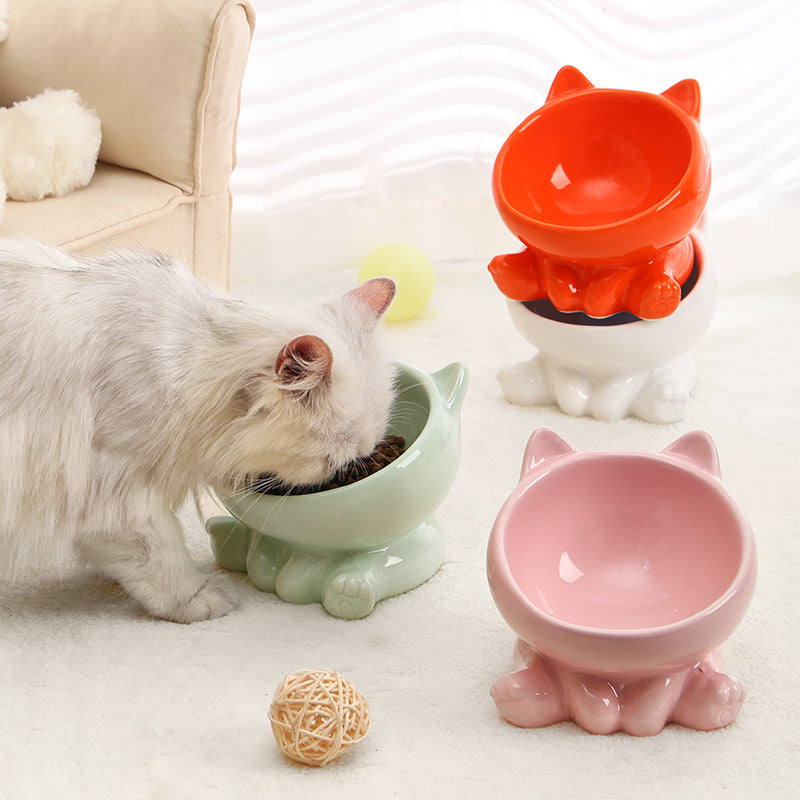 Stylish Ceramic Cat Bowl with Neck Guard - Perfect for Cats and Small Dogs