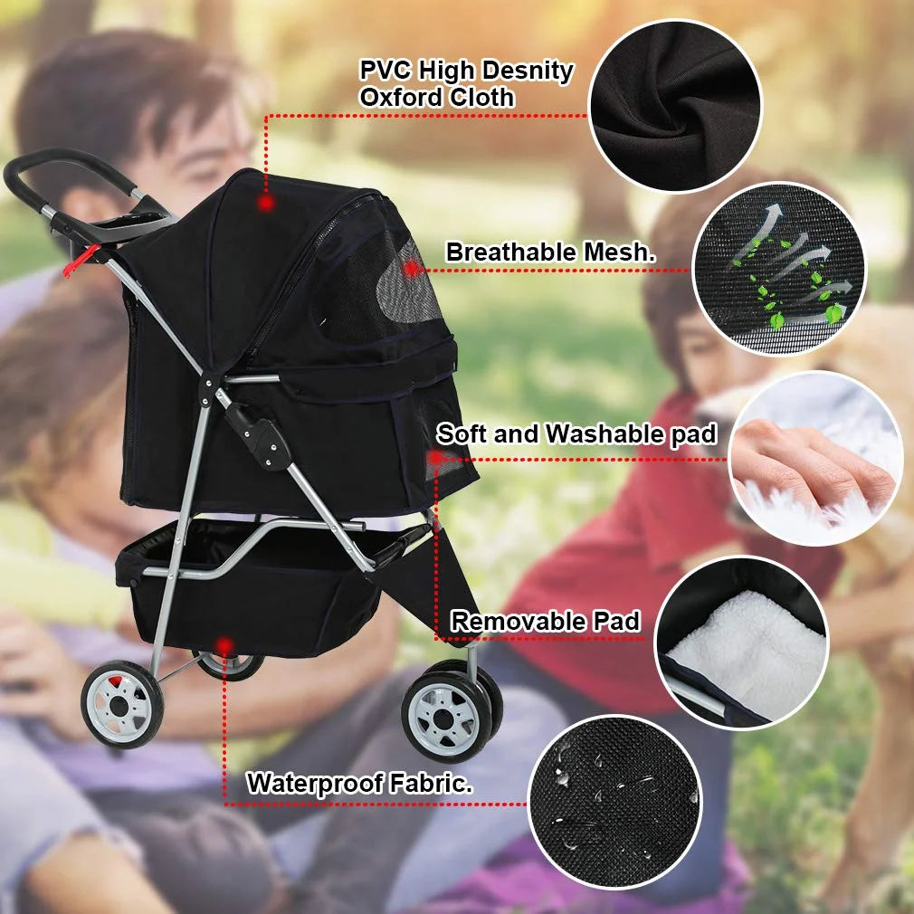 Luxurious 3-in-1 Pet Stroller - Travel-Ready Jogging Carrier for Small Pets