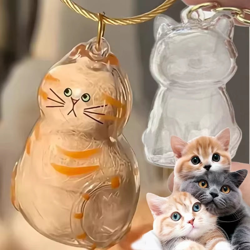 Charming Transparent Cat Hair Storage Keychain Pendant - Perfect Memorial Souvenir for Cat Lovers