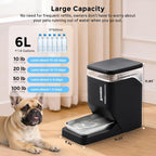 Automatic Dog Water Dispenser 6L with Stainless Steel Bowl, Automatic Water Bowl Dispenser for Cats, 1.6 Gallon Pet Waterer 100% BPA Free, Black