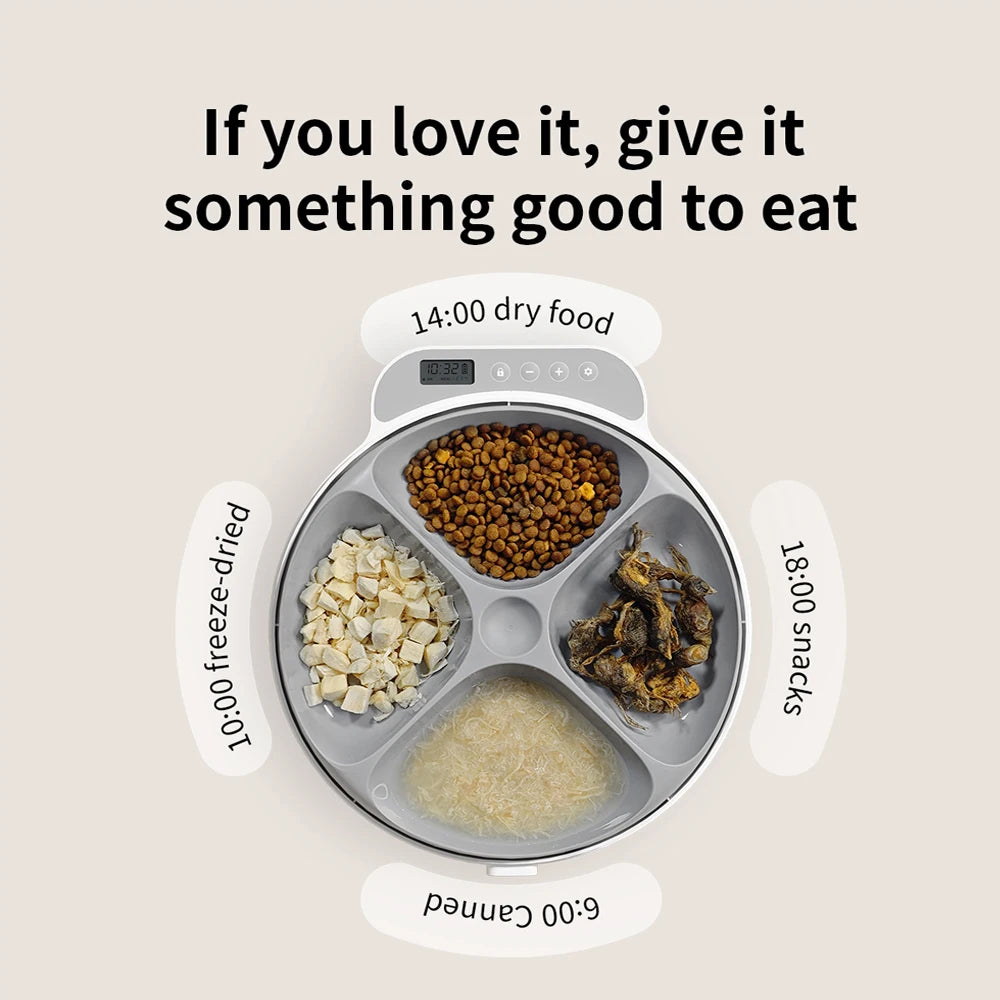 4 Meals Freshness Dry Wet Food Automatic Pet Feeder Cat Smart Feeding Dog Food Dispenser Button Timing Cat Dog Slow Feeding Bowl