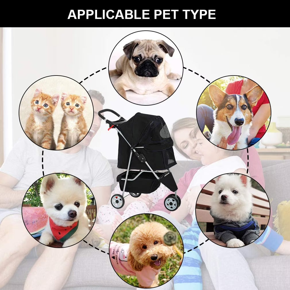 Luxurious 3-in-1 Pet Stroller - Travel-Ready Jogging Carrier for Small Pets