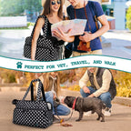 Small Dog Purse Carrier, Soft-Sided Pet Carrier Bag Pockets, Portable Medium Dog Puppy Large Cat Travel Handbag Tote, Airline Approved Breathable Mesh Poop Dispenser Sherpa Bed, Polka Dot Black