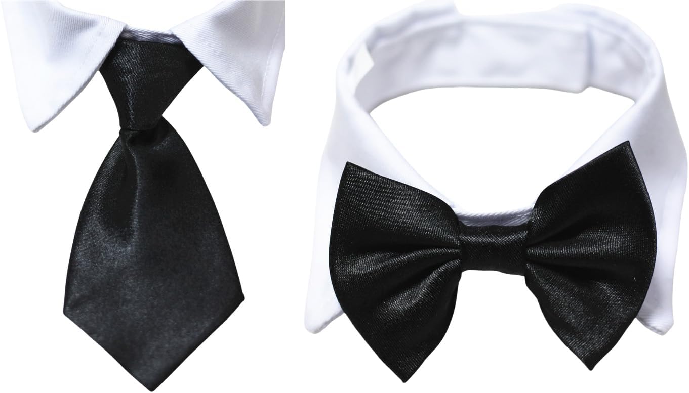 Chic Dog Necktie Tuxedo Set with Adjustable Cotton Collar for Small to Large Dogs