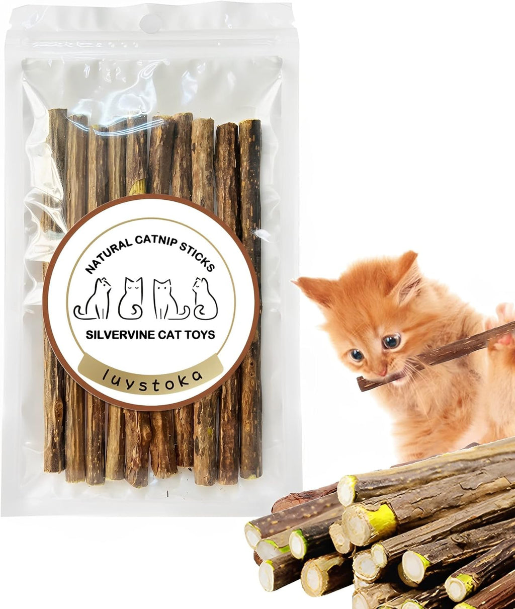 Exciting Silvervine Sticks for Cats - 10PCS of Natural Silvervine & Matatabi Catnip Chew Toys to Keep Your Kitty Active and Engaged