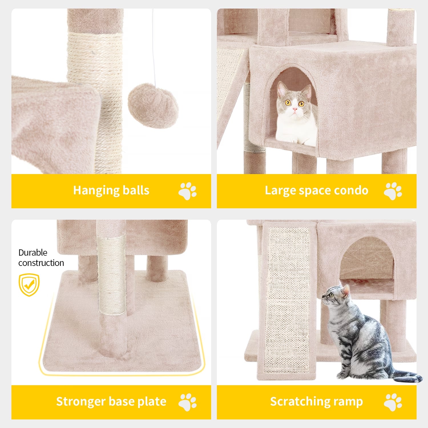 36 Inches Cat Tree for Indoor Cats Cat Tower with Scratching Posts Multi-Level Cat Furniture Condo with Ramp, Perch Spacious Cat Cave & Funny Toys for Kittens House,Beige