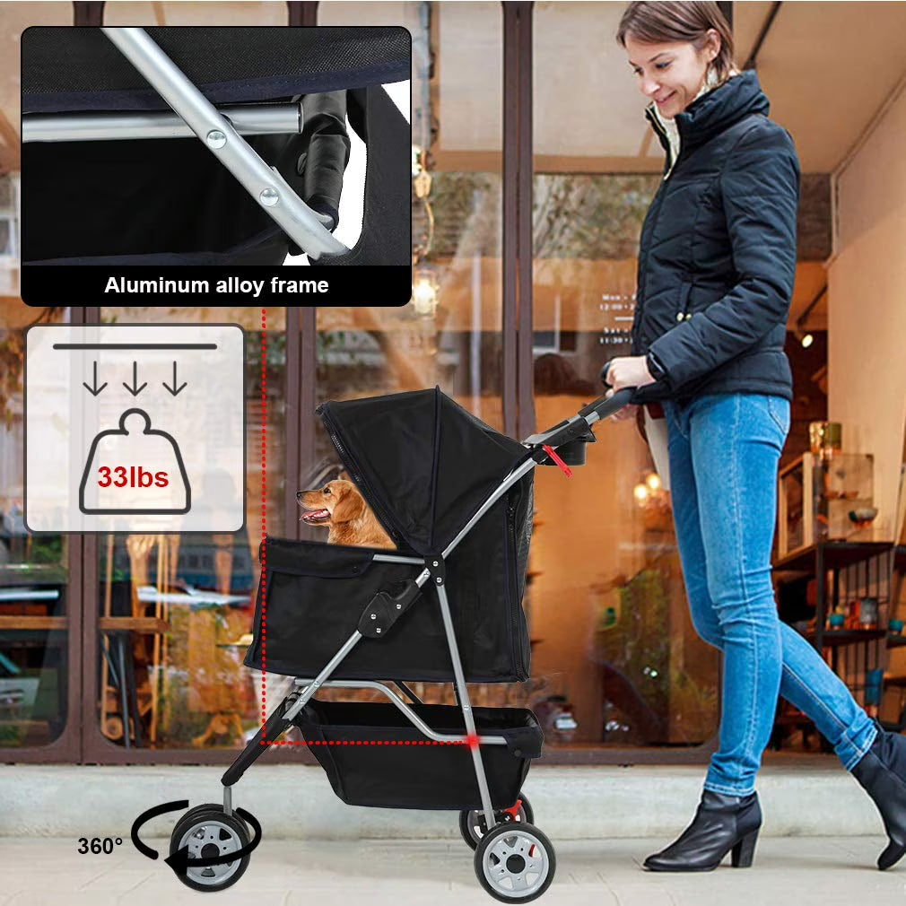 Luxurious 3-in-1 Pet Stroller - Travel-Ready Jogging Carrier for Small Pets