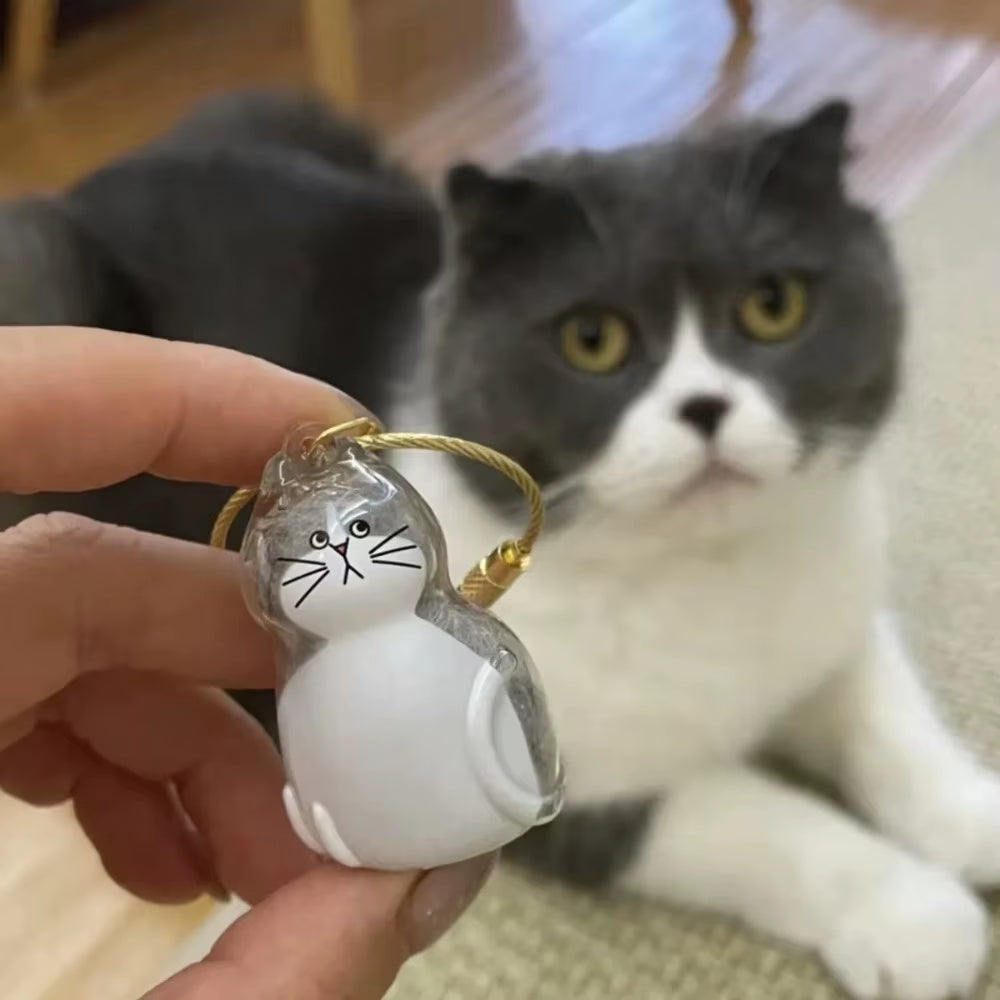 Charming Transparent Cat Hair Storage Keychain Pendant - Perfect Memorial Souvenir for Cat Lovers
