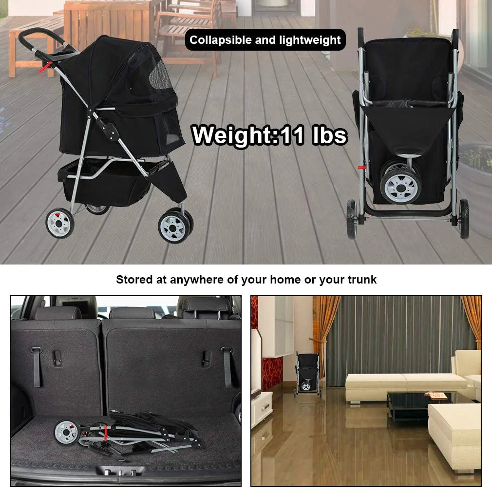 Luxurious 3-in-1 Pet Stroller - Travel-Ready Jogging Carrier for Small Pets