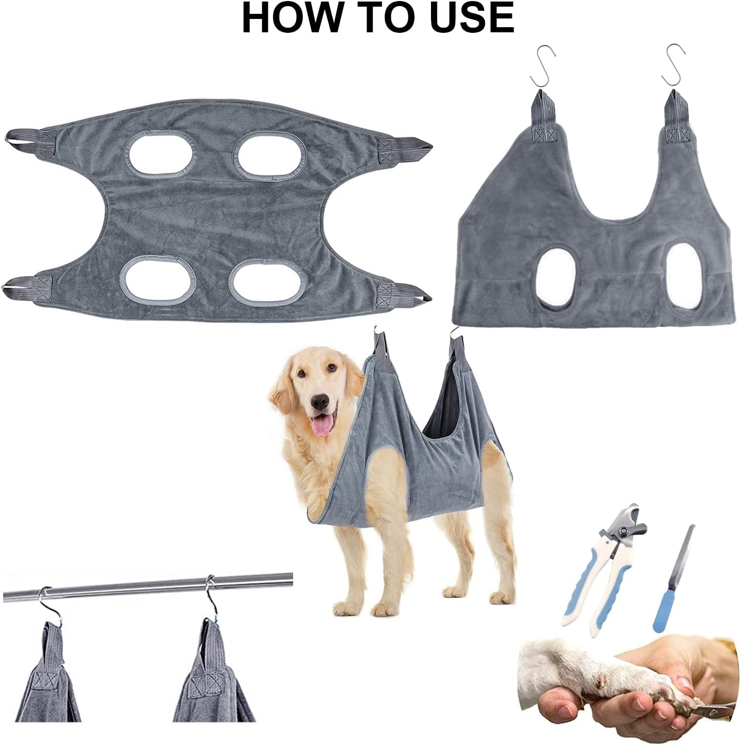 Ultimate Dog Grooming Hammock - The Perfect Pet Helper for Stress-Free Nail Trimming and Bathing (Medium, Grey)