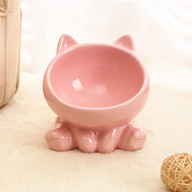 Stylish Ceramic Cat Bowl with Neck Guard - Perfect for Cats and Small Dogs