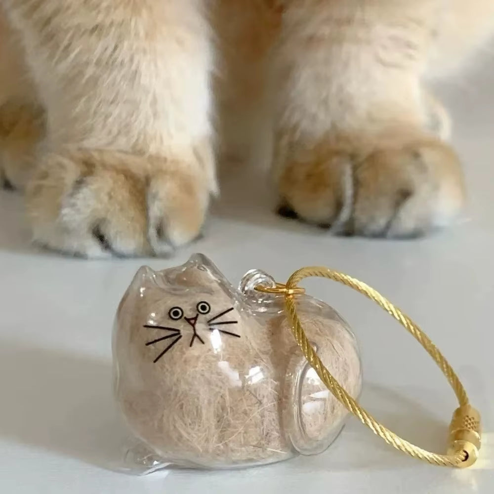 Charming Transparent Cat Hair Storage Keychain Pendant - Perfect Memorial Souvenir for Cat Lovers