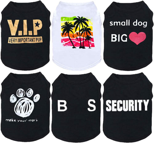 6 Pack Dog Clothes for Small Dog Black Puppy T Shirts Soft Chihuahua Clothes K9 Security Pattern Small Puppy T Shirt Summer Autumn