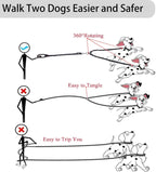 Double Dog Leash - Dual 360 No Tangle Two Dogs Leash for Small to Large Dogs - Adjustable, Tangle Free (Black)