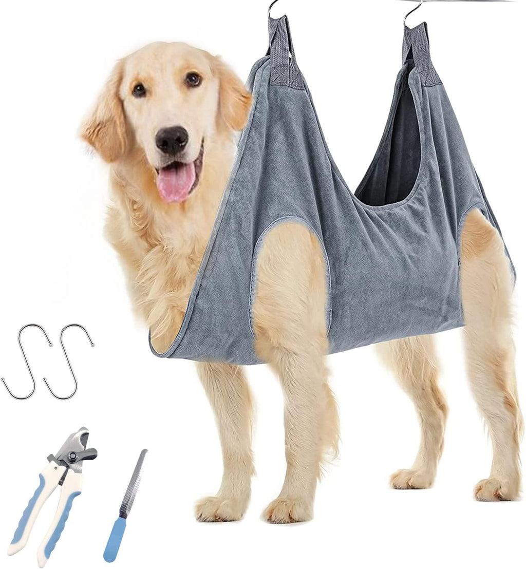 Ultimate Dog Grooming Hammock - The Perfect Pet Helper for Stress-Free Nail Trimming and Bathing (Medium, Grey)