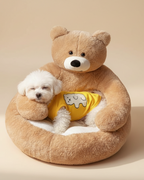 Cute Bear Hug Design Dog Cat Beds Plush Pet Beds Cuddler, Warm Soft Calming Dog Beds with Removable Washable Cover Non-Slip Bottom (Diameter 22 In, Khaki)