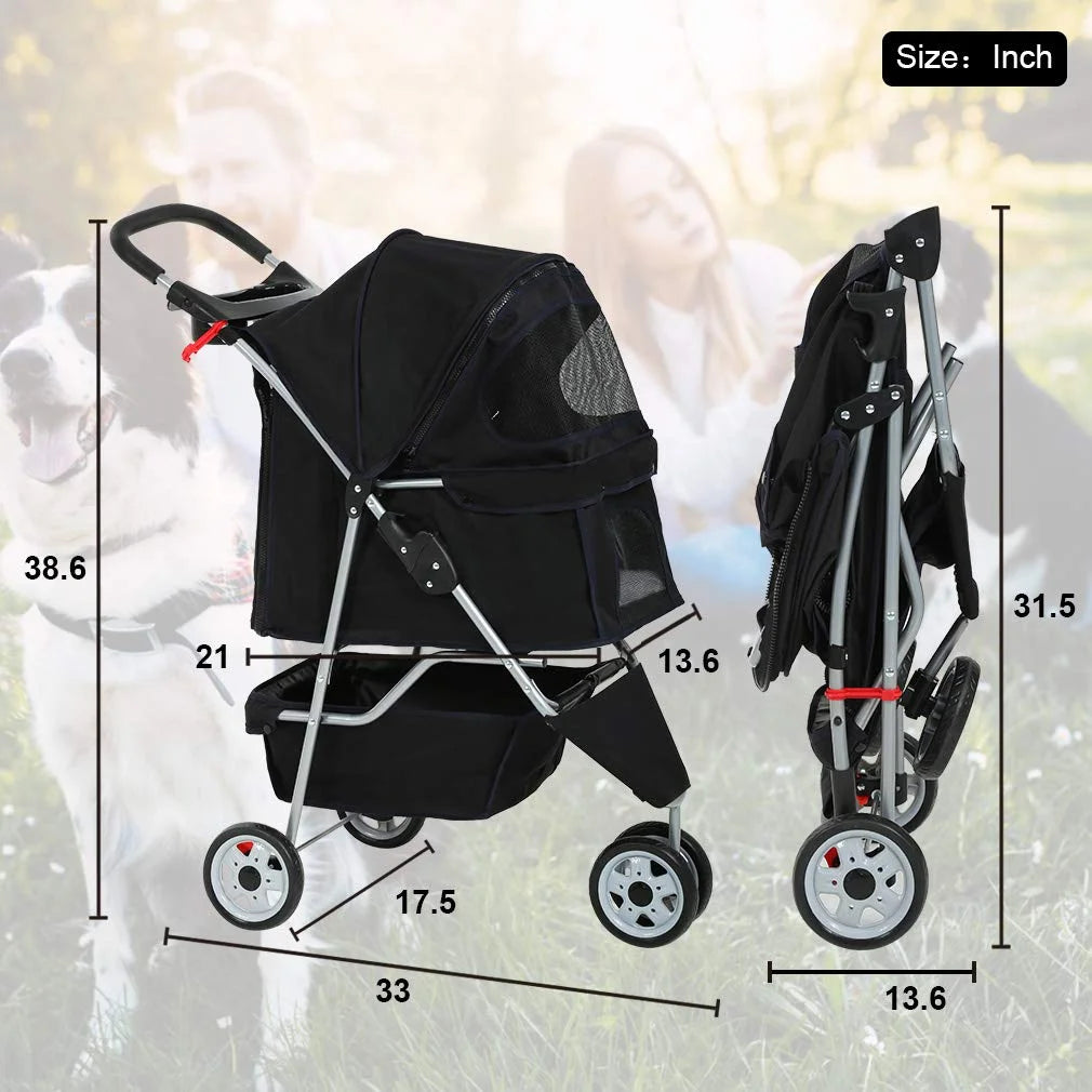 Luxurious 3-in-1 Pet Stroller - Travel-Ready Jogging Carrier for Small Pets