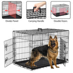 Premium 42 Inch Foldable Dog Crate with Double Doors - Durable Metal Wire Cage for Large Dogs, Ideal for Indoor and Outdoor Use, Complete with Removable Tray and Convenient Handle
