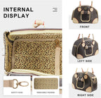 Fashion Dog Carrier PU Leather Dog Handbag Dog Purse Cat Tote Bag Pet Cat Dog Hiking Bag, Brown, Large 42 * 29 * 18Cm