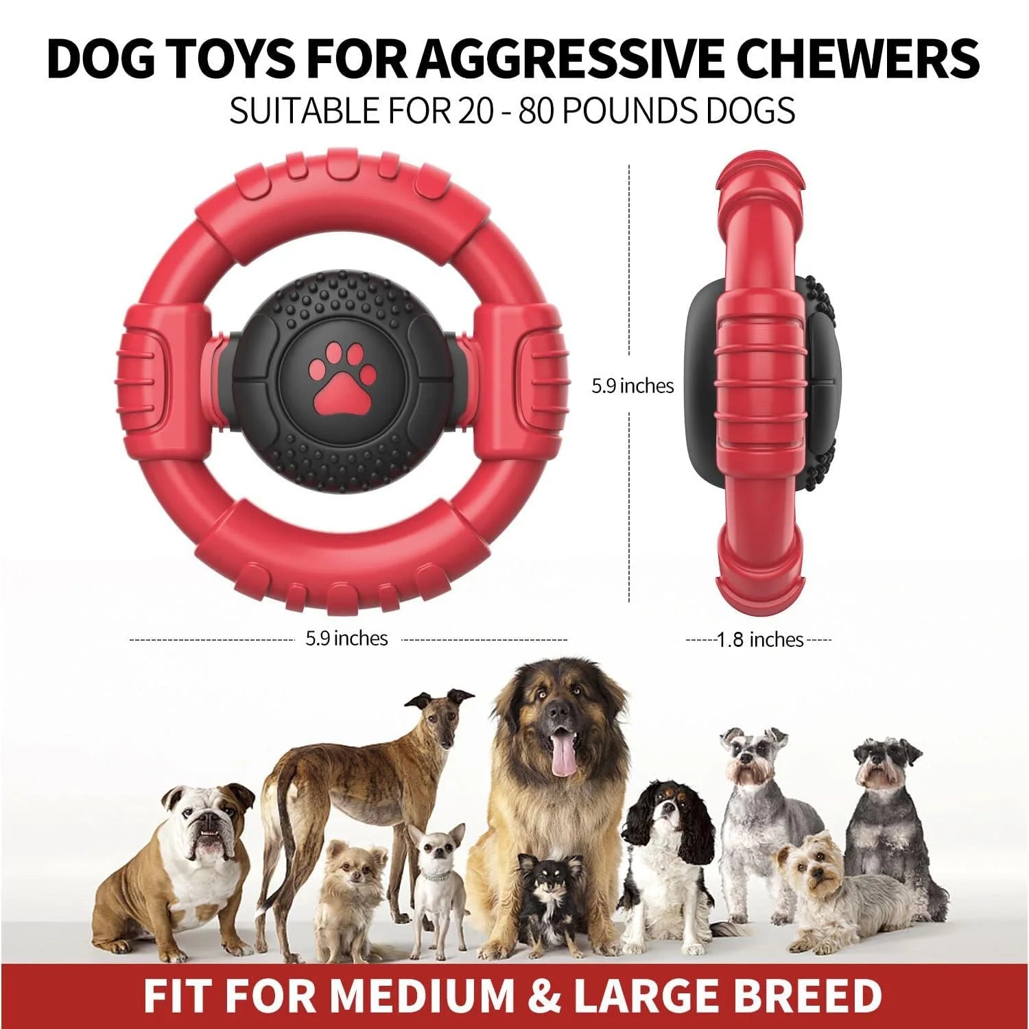 Ultimate Extreme Tough Dog Chew Toy - Indestructible Squeaky Steering Wheel for Aggressive Chewers - Perfect for Large Dogs & Endless Fun!