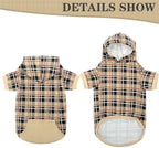 Charming Plaid Dog Hoodie - Cozy British Style Sweater with Leash Hole for All Breeds - Perfect Winter Apparel for Your Furry Friend in Beige, Medium Size