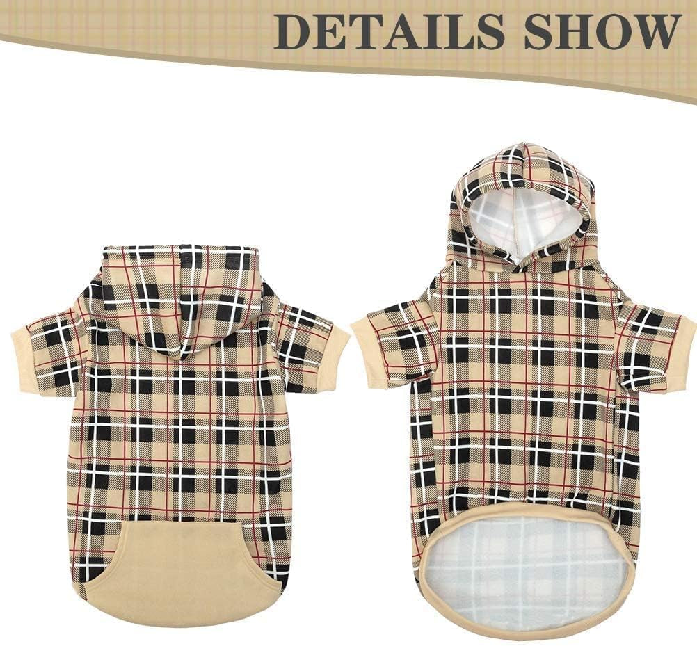 Charming Plaid Dog Hoodie - Cozy British Style Sweater with Leash Hole for All Breeds - Perfect Winter Apparel for Your Furry Friend in Beige, Medium Size