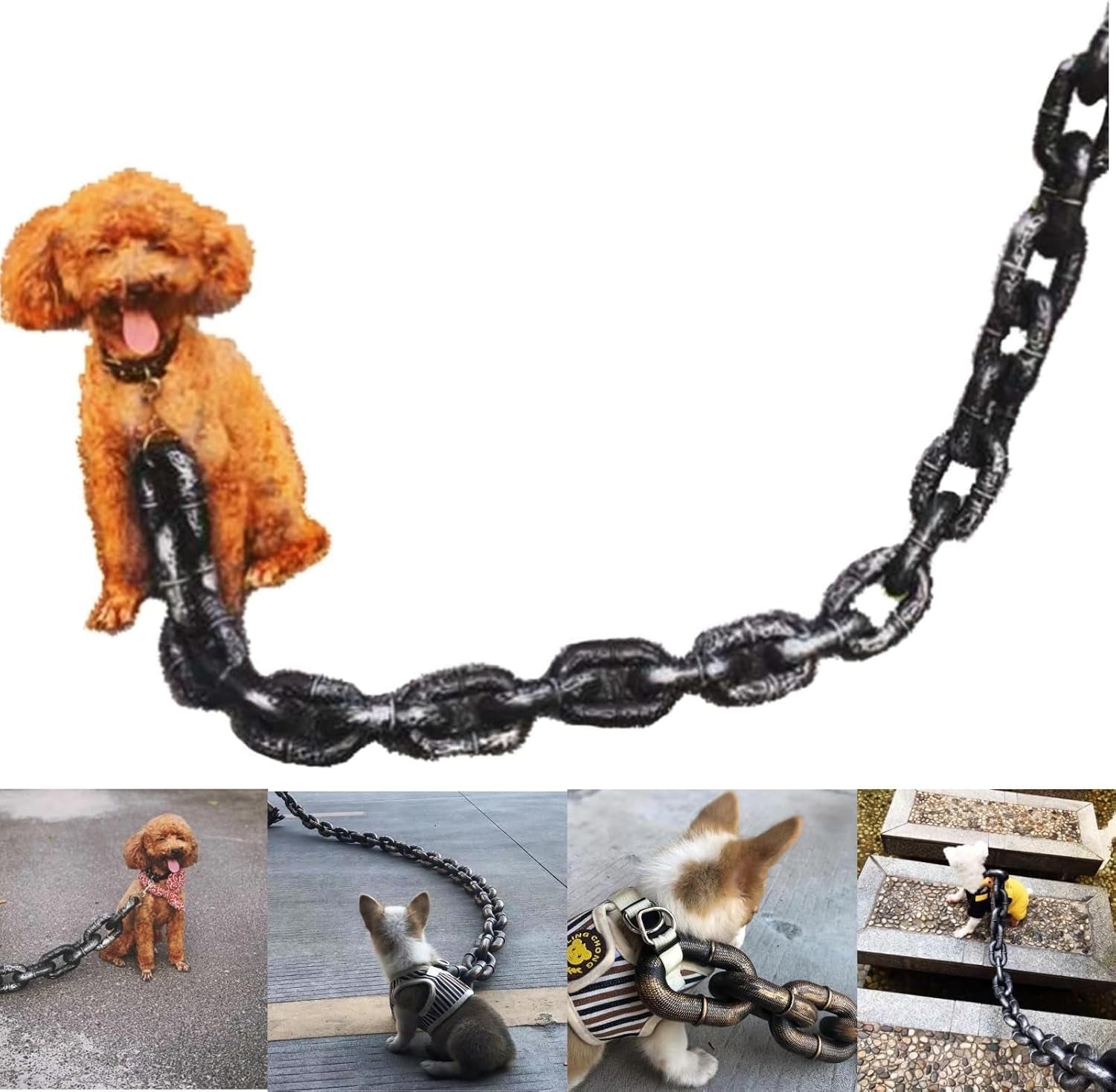 Funny Silvery Big Dog Chain Leash - Durable Plastic, 79" Long for Small Breeds like Chihuahua, Teddy Poodle, and Papillon