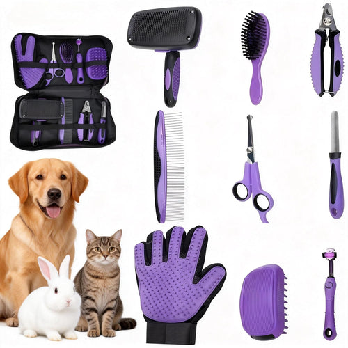 Cat Grooming Kit 9-Packs Kitten Puppy Grooming Kit for Dogs | Pet Dog Cat Rabbits Bath Grooming Tools Brush Kit Dog Nail Clippers and Cat Trimming Tools for Short Long Hair Dog Cat