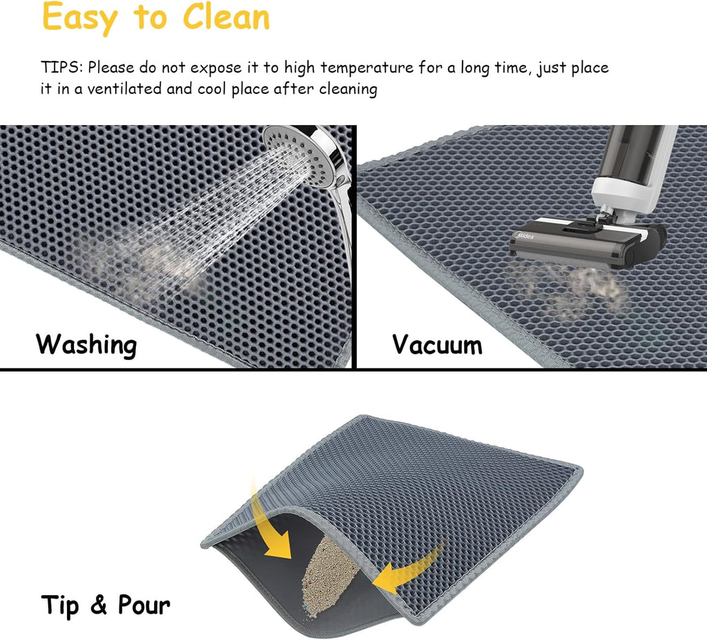 Cat Litter Mat, Litter Box Mat, Large Double Layer Waterproof Proof Trapping Mat, Non-Slip Design, Kitty Litter Rug, Cat Supplies, Easy to Clean, 24X15 Inch, Grey, Pack of 1