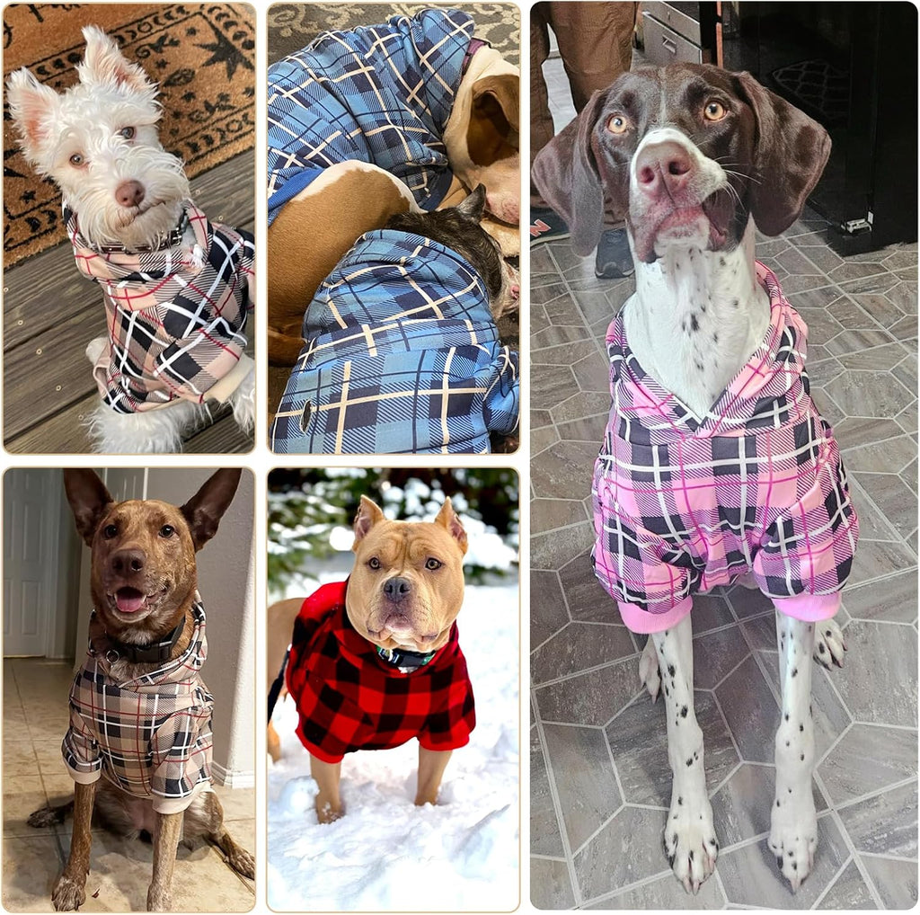 Charming Plaid Dog Hoodie - Cozy British Style Sweater with Leash Hole for All Breeds - Perfect Winter Apparel for Your Furry Friend in Beige, Medium Size