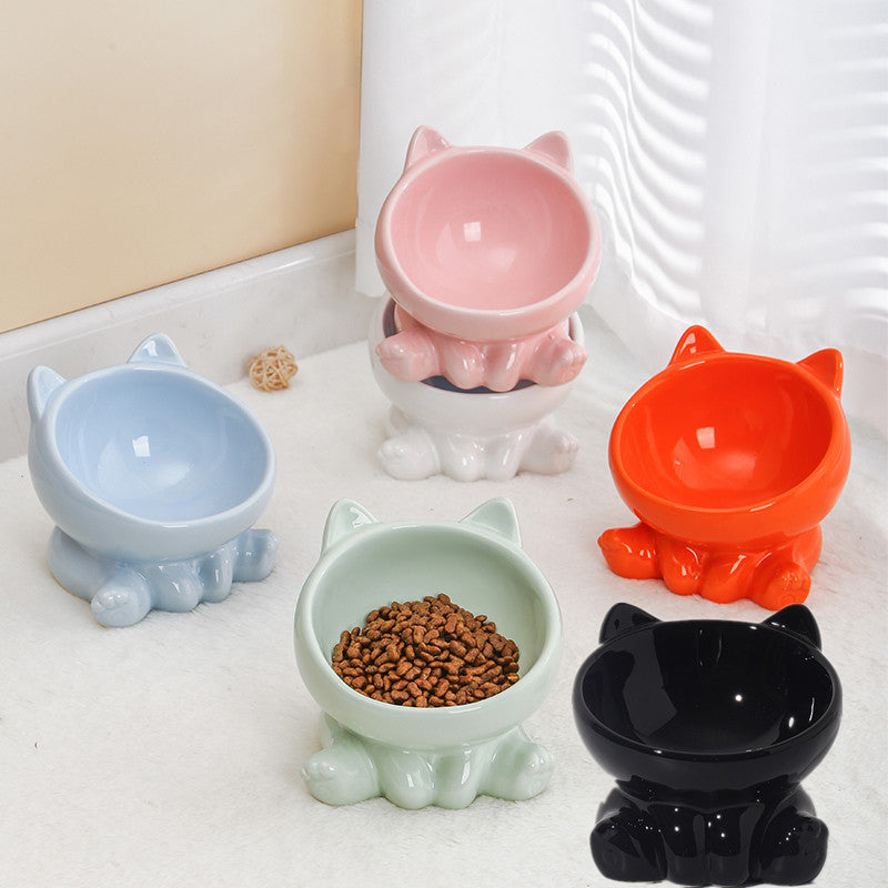 Stylish Ceramic Cat Bowl with Neck Guard - Perfect for Cats and Small Dogs
