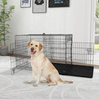 Premium 42 Inch Foldable Dog Crate with Double Doors - Durable Metal Wire Cage for Large Dogs, Ideal for Indoor and Outdoor Use, Complete with Removable Tray and Convenient Handle