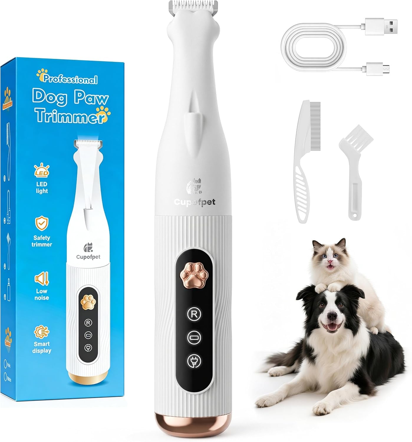 Dog Paw Trimmer for Precision Shaver, Cordless Small Pet Paw Grooming Trimmer, Low Noise for Trimming Dog'S Hair around Paws, Eyes, Ears, Face, Butt(White)